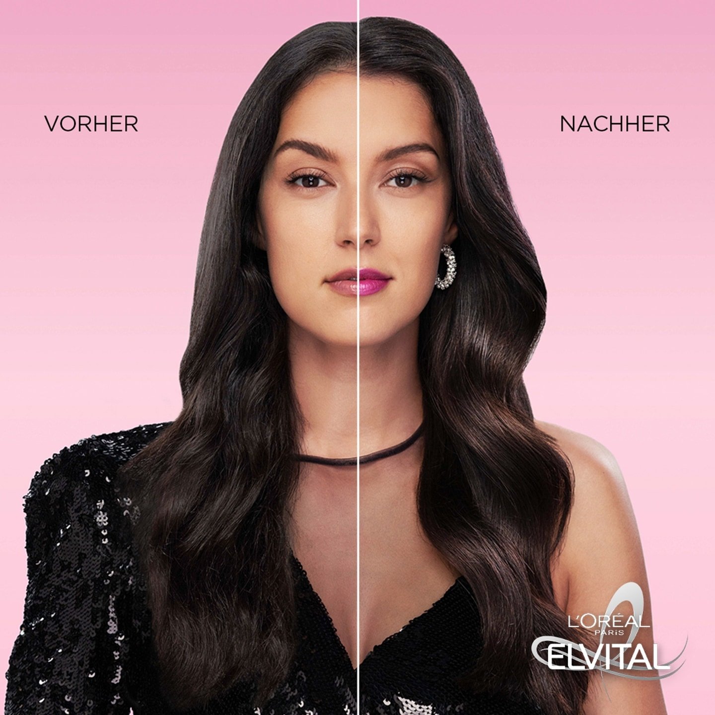 Junge Frau mit langen, gepflegten, dunklen Haaren